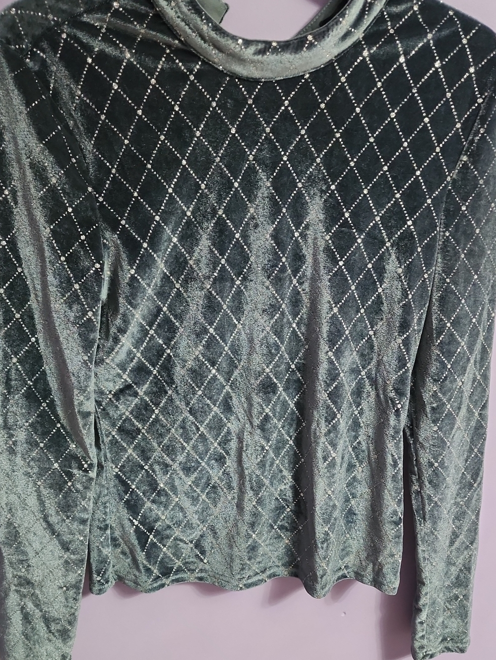 SHEIN Shimmery Steel Blue Velvet Top